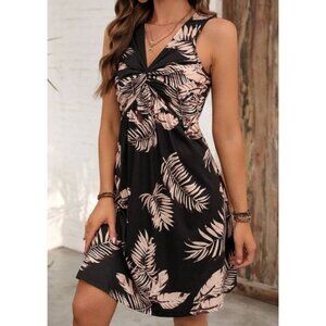 SHEIN LUNE Tropical Print Twist V-Neck Sleeveless Dress M Vacation Vibes